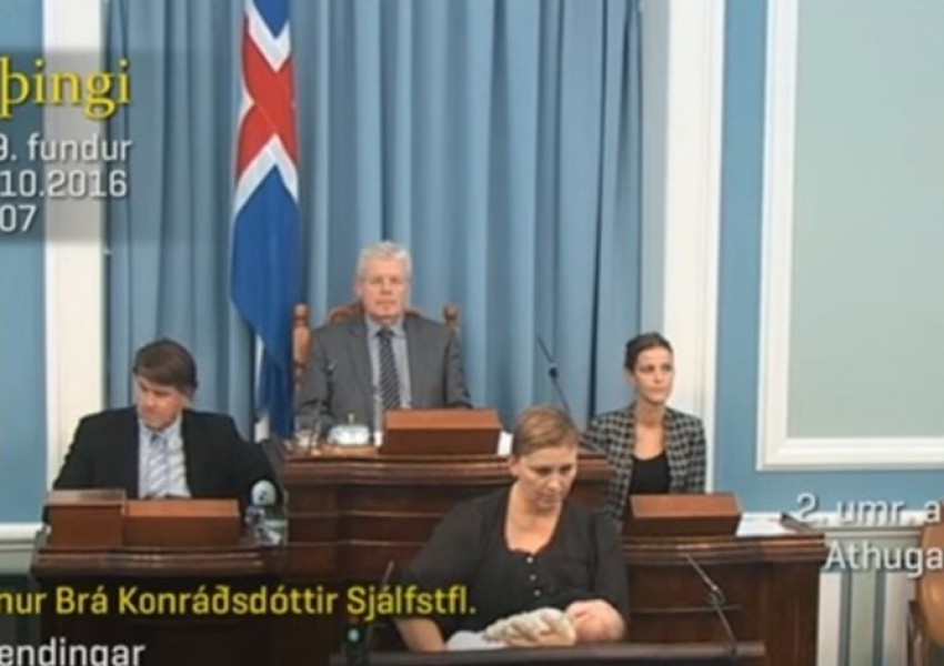 Депутатка от Исландия кърми бебето си в парламента, говорейки от трибуната (ВИДЕО)