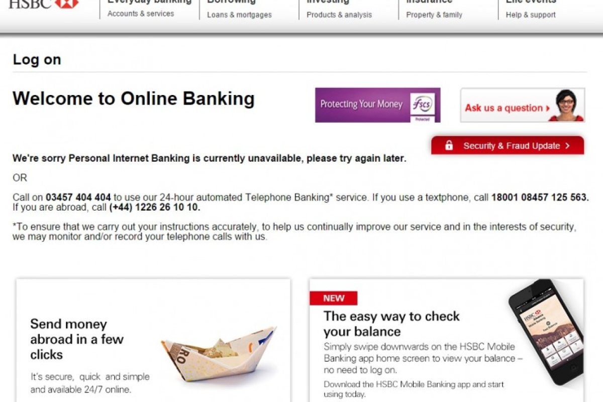 Oнлайн банкирането на HSBC се срина