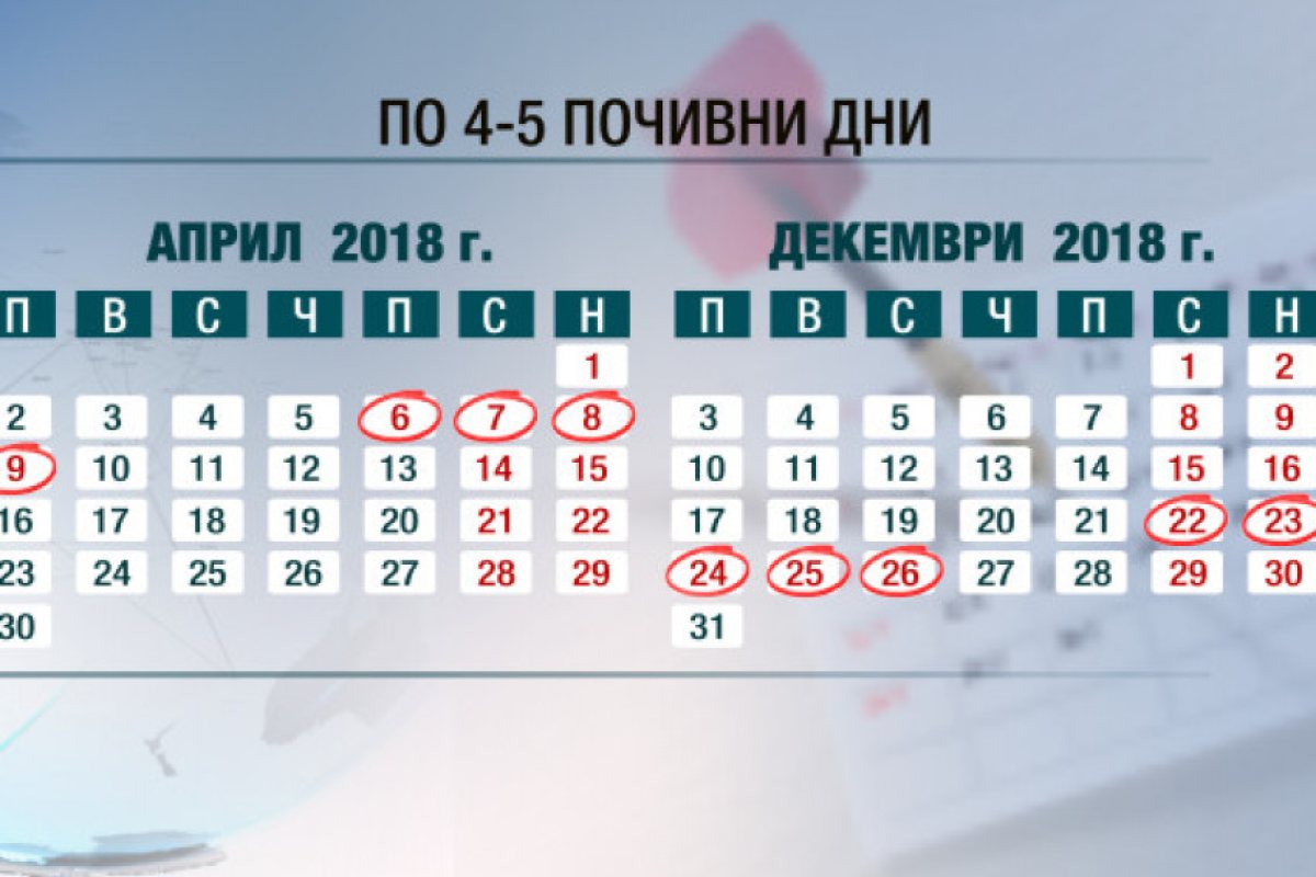 Кога ще почиваме през 2018-та?
