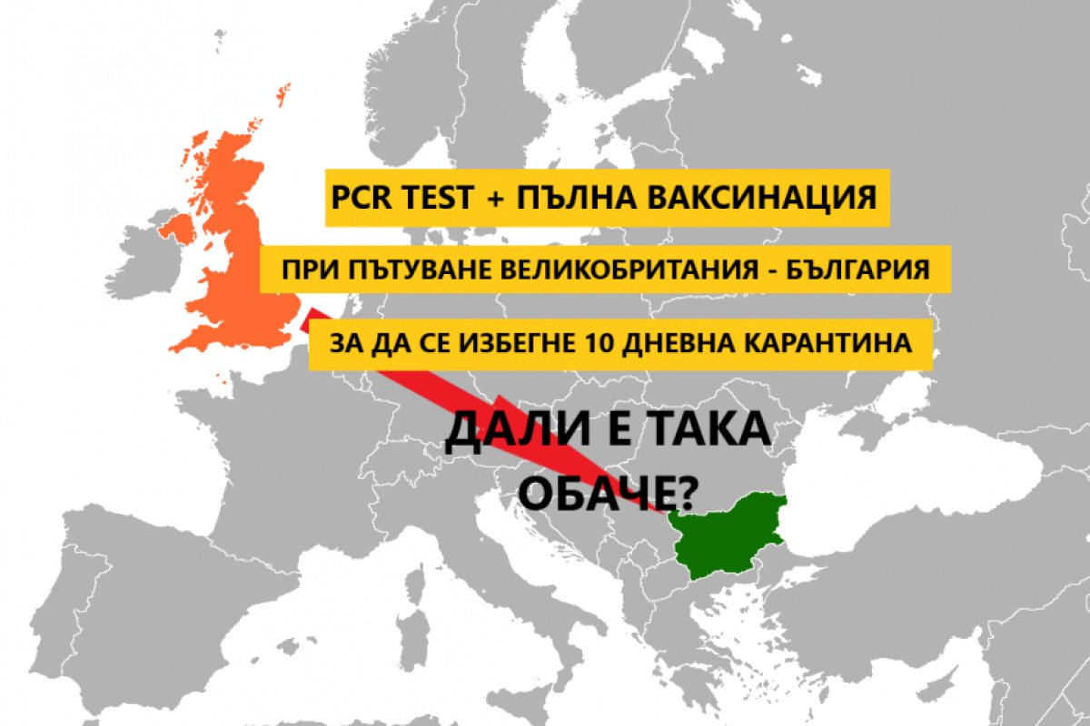 Великобритания - България: отрицателен PCR тест и документ за пълна ваксинация, иначе 10 дни карантина!