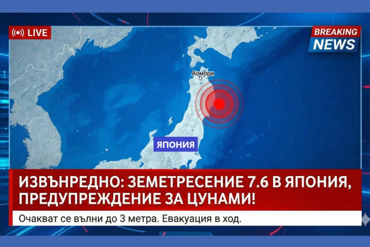 ОБНОВЕНА: Мощен трус от 7.6 по Рихтер разлюля Япония, издадено е предупреждение за "опасно цунами"