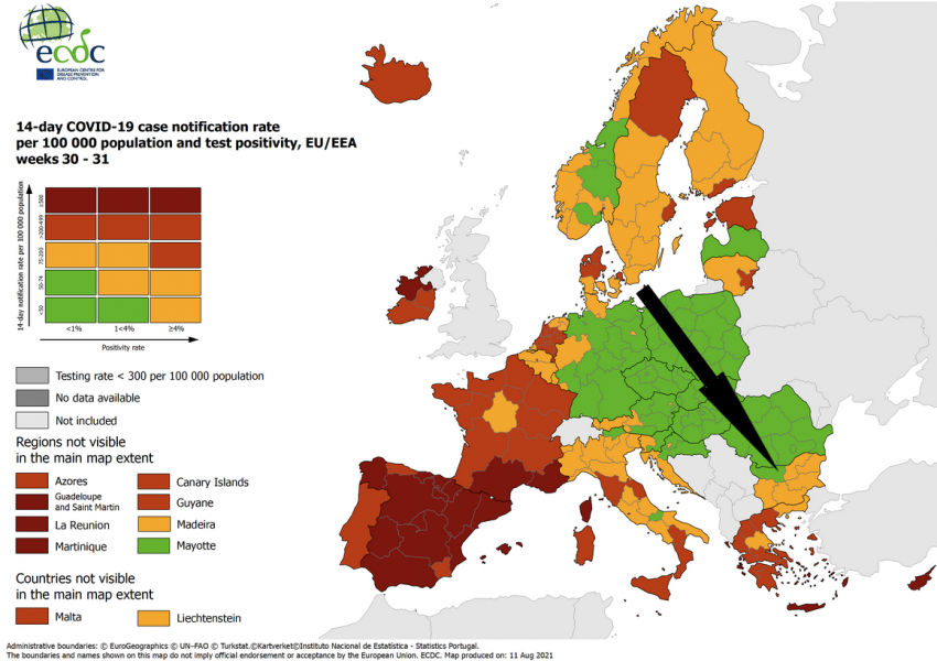 Ковид-епидемия: България вече е в оранжево на европейската карта!