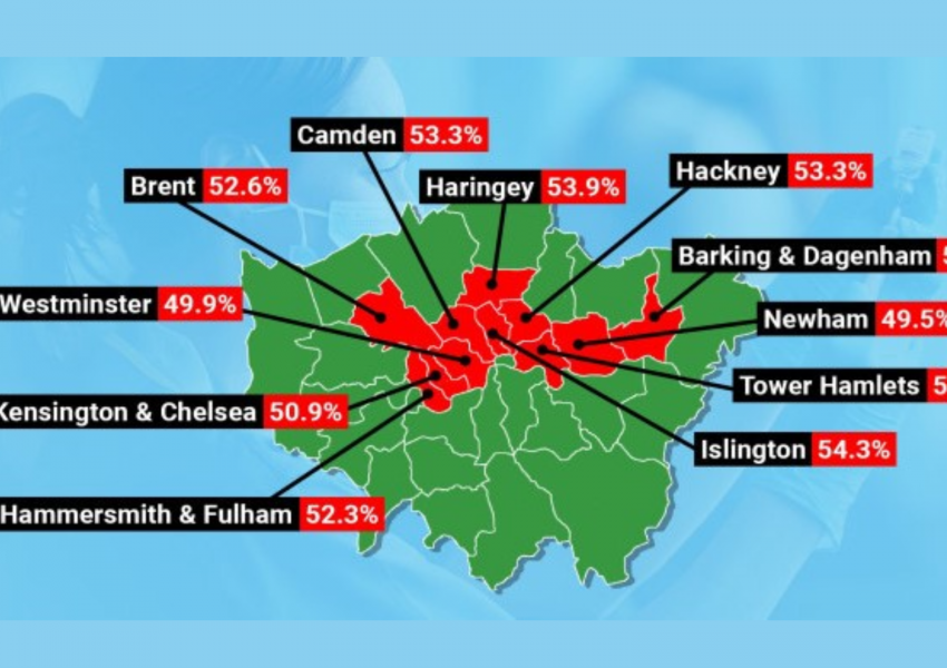 Лондон е районът на Великобритания с най-малко ваксинирани срещу коронавирус. 