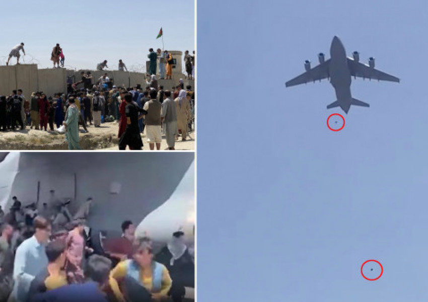 Падащи хора от излитащ американски военен самолет на летището в Кабул. (ВИДЕО)