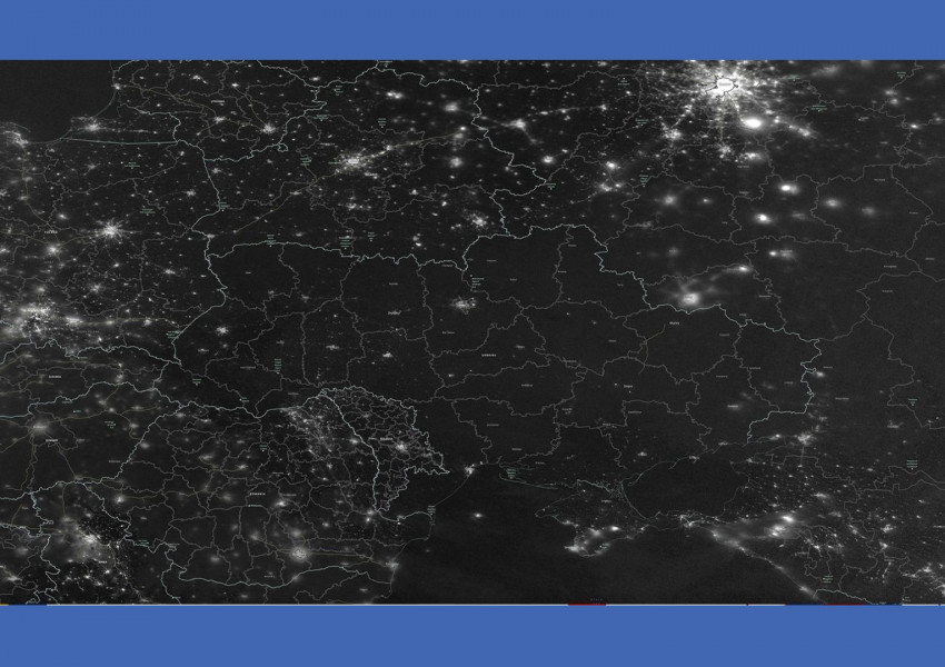 Сателитно изображение в реално време разкрива драстичния недостиг на електроенергия в Украйна.