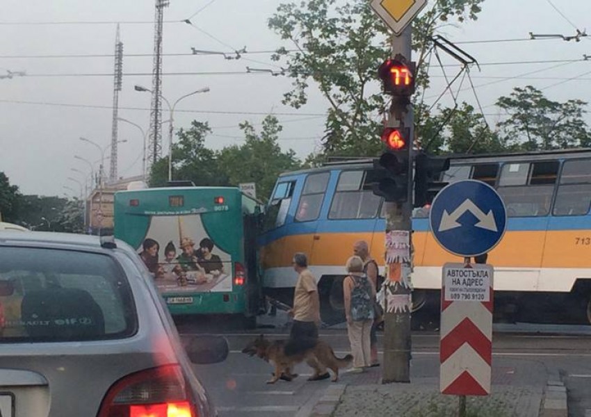 Страшна катастрофа между трамвай и автобус в София