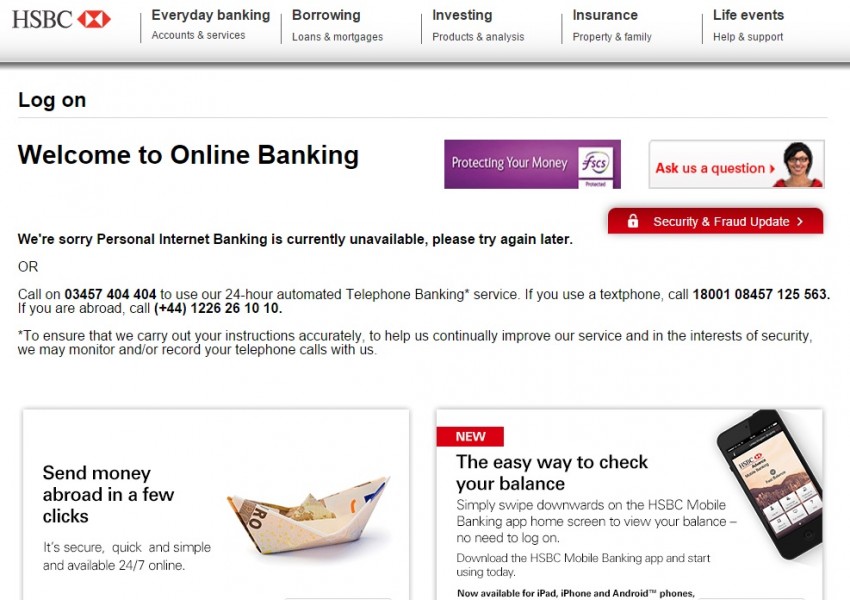 Oнлайн банкирането на HSBC се срина