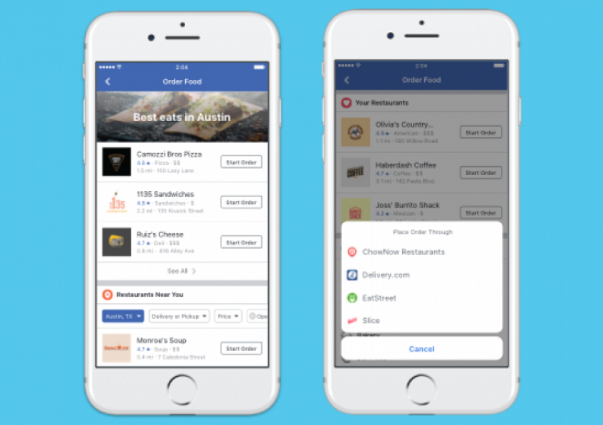 Facebook стартира услуга за поръчка на храна
