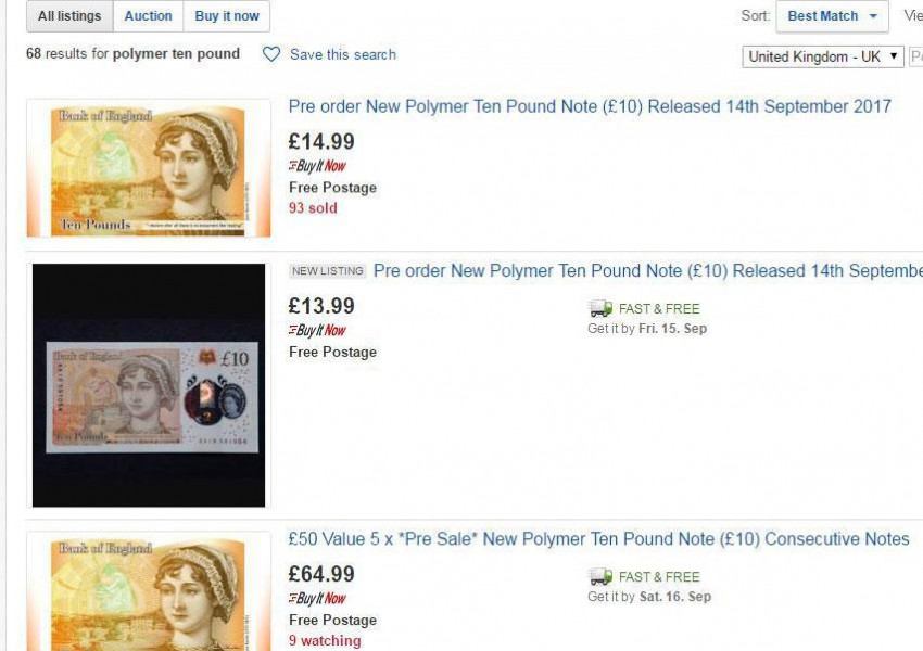 Започнаха продажбите на новата банкнота от 10 паунда в eBay