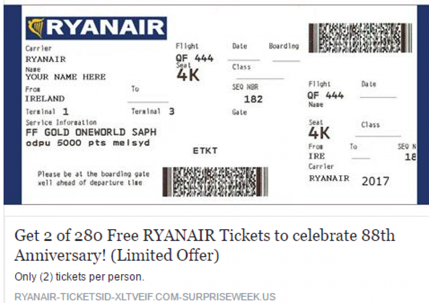 Измамна оферта на Ryanair подлъга хилади във „Фейсбук“ (СНИМКА)